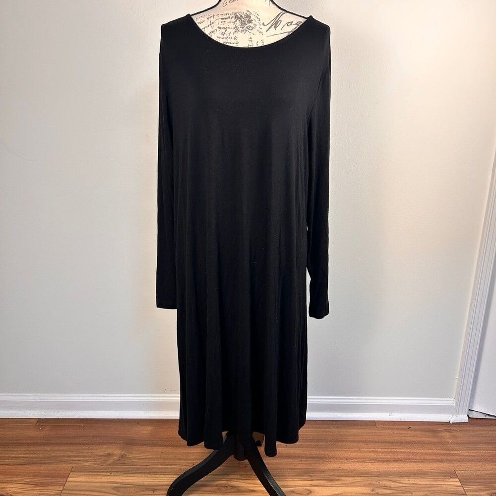 Old Navy Dress Womens 2X Plus Black Rayon Spandex Long Sleeve Swing Midi